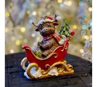 Marco Paul Christmas Highland Cow on a Sleigh Ornament - 15cm Free-Standing Resin Figure - Festive Xmas Home Decoration & Seasonal Ornament for Indoor Christmas Displays