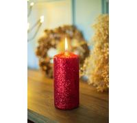 Marco Paul Christmas Large Red Glitter Pillar Candle Long Lasting, Non-Scented Christmas Candle for Indoor Decorations, Living Room, Bath, Gifts, Bedroom, Window and Wedding Décor (7cm x 15cm)