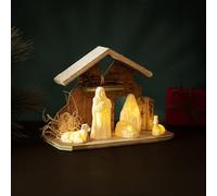 Marco Paul Christmas Light up Pre lit LED Nativity Scene Traditional Decoration Indoor Illuminated Religious Christmas Ornaments white Table for home Window Scene Tree Gift