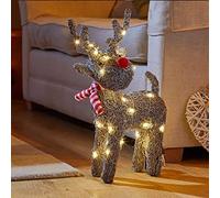 Marco Paul Christmas Light Up Rattan Reindeer - Large 65cm Pre Lit 60 Warm White Battery Powered LED Lights Reindeer Indoor Outdoor Stag Ornament Xmas Garden Decoration