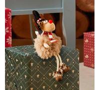 Marco Paul Christmas Plush Reindeer Ornaments - Festive 23cm Tall Sitting Reindeer Figurine Indoor Novelty Xmas Decorations for Table, Christmas Indoor (Reindeer - Black Hat)