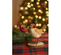 Marco Paul Resin Robin With Ear Muffs Christmas Ornaments Festive Christmas Decorations Xmas Ornament Pair Glitter Robin Novelty Bird Figurines Standing Statue Living Room Accessories