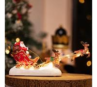 Marco Paul Christmas Santa Sleigh Scene Ornament - 25 cm Resin Decoration with Warm White LED Lights - Battery-Operated Father Christmas & Reindeer Figure for Festive Indoor Xmas Home Décor