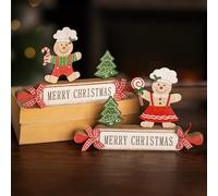 Marco Paul Christmas Set of 2 Gingerbread Man “Merry Christmas” Signs - 20cm Free-Standing Wooden Ornaments - Festive Xmas Decorations & Seasonal Home Décor for Tables, Mantels & Holiday Displays