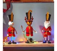 Marco Paul Christmas Set of 3 Metal Ornaments - 20 cm Hand-Painted Santa, Snowman & Reindeer Figures - Free-Standing Festive Xmas Decorations for Indoor & Outdoor Table or Mantel Displays