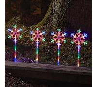 Marco Paul Christmas Set of 4 Tree Spiral Stake Lights Indoor Outdoor Stakes Xmas Lighting Garden Home Décor Light-Up 40 LED Battery Operated Path Patio Festive Lighting (Multi-Coloured Snowflake)