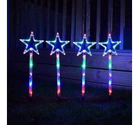 Marco Paul Christmas Set of 4 Tree Spiral Stake Lights Indoor Outdoor Stakes Xmas Lighting Garden Home Décor Light-Up 40 LED Battery Operated Path Patio Festive Lighting (Multi-Coloured Star)