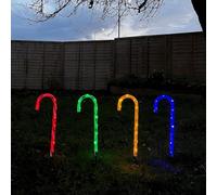 Marco Paul Christmas Set of 4 Tree Spiral Stake Lights Indoor Outdoor Stakes Xmas Lighting Garden Home Décor Light-Up 40 LED Battery Operated Path Patio Festive Lighting (Multi-Coloured Candy Cane)