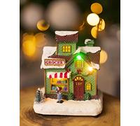 Marco Paul Christmas Traditional Village Shop Scene Light Up Christmas Decorations with Multi Coloured LED Light Battery Operated Pre-Lit Christmas Ornament Indoor Festive Xmas Home Décor (Grocer)