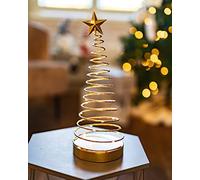Marco Paul Christmas Tree Lamp, Crystal Spiral Christmas Tree with Glittering Star, 37cm Battery Operated gold Christmas tree Light with Metal Stand for Christmas Table Decoration, gold