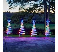 Marco Paul Christmas Tree Spiral Stake Light - Battery Operated Multicolour Xmas Garden Ornaments with 40 Multicoloured LED Lights Set of 4 Outdoor Light-Up Festive Lighting