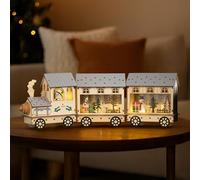 Marco Paul Christmas Wooden Train Scene - 50 cm Warm White LED Battery-Powered Ornament - Festive Light-Up Wooden Xmas Decoration & Seasonal Table Display for Indoor Home Décor