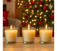 Marco Paul Cinnamon Scented Candles Set of 3 with Silver Christmas Tree Design Votive Candle Jars for Home Decorations - Christmas Scented Candles Xmas Scented