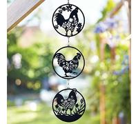 Marco Paul Cockerel Garden Hanging Decoration 62cm - Metal Outdoor Tree Ornament, Round Farmyard Decor for Patio, Garden, Fence & Outdoor Spaces in Black