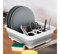 Marco Paul Collapsible Dish Drainer - Large Silicone Folding Kitchen Drying Rack with Cutlery Holder - Portable Dishware Draining Basin for Home, Camping & Travel