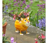 Garden Mile Novelty Cat Planter Hand Painted Metal Hard Wearing Weather Proof Animal Themed Garden Planters Outdoor Garden Décor Flower Pots for Outdoor Garden Decoration (Cat Planter)