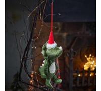 Marco Paul Dinosaur Christmas Tree Bauble - 20cm Plush Green Triceratops With Santa Hat Hanging Pendant- Xmas Tree Ornament For Hanging Decor, Table Centrepiece, Home Decor, Crafting & Stocking Filler