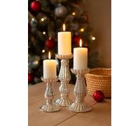 Marco Paul Set of 3 Pillar Candle Holder Large Silver Table Centrepiece Candle Holders for Livingroom Fireplace Decorations Dining Room Table Decorations Mantel Decoration Vintage Antique (3pc)