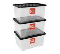 Marco Paul Extra Large Clear Storage Boxes with Lids - 50L Stackable Storage Boxes for Home, Kitchen, Garage, Office, Craft Storage