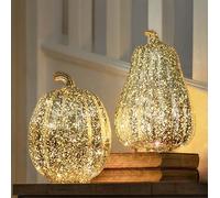 Marco Paul Extra Large Gold Light Up Pumpkin & Squash Pair - 2 Pack Autumn Decorations with Warm LED Lights & Battery 6hr Timer Glass Effect Pumpkins for Halloween Ornaments, Autumnal Decor