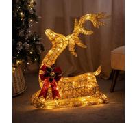 Marco Paul Extra-Large Light-Up Reindeer Christmas Decoration - LED Stag Ornament with Warm White Twinkling Lights, Indoor-Outdoor Xmas Decor, Rattan Glitter Finish & Detachable Red Bow