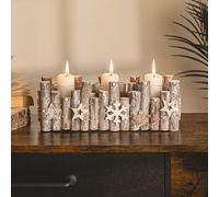 Marco Paul Rustic Wooden Christmas Candle Holder - Includes 3 Glass Tea Light Holders, Festive Centrepiece
