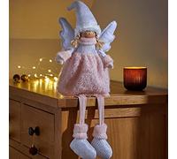 Marco Paul Fluffy Plush Character Silver Standing Fairy Princess Ornament with LED Lights Soft Touch Plush Indoor Decorative Fabric Figure Fairies Novelty Angel Bedroom Home Decoration