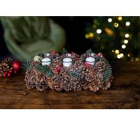 Marco Paul Frosted Pinecone Glitter Triple Tea Light Candle Holders Candelabra Christmas Decor Tealight Holders Table Centrepiece Fireplace Mantlepiece Home Decoration Votive Candles Holder
