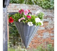 Marco Paul Garden Hanging Flower Basket 14" Cone Rattan Effect in Grey Marco Paul Grey