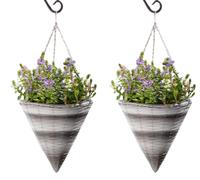 Marco Paul Garden Hanging Flower Basket 14" Rattan Effect Cone in Grey Marco Paul Grey