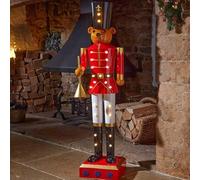 Marco Paul Giant Light Up Teddy Bear Nutcracker Soldier - 120cm Standing Battery Operated LED Nutcracker Christmas Decoration - Christmas Decorations for Home Decor, Vintage Decor & Hallway Decoration