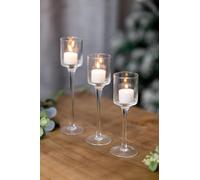 Marco Paul Glass Pillar Candle Holders Tealight Holder Decorative Ornament Centre Piece Home Decor Ornamental Tea Light Candle Holders Christmas Table Decoration Centrepiece - Set of 3