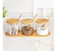 Marco Paul Hot Chocolate Station Set Glass Jars Storage Cocoa Kitchen Spoon Set Hot Chocolate Stirrers Glass Storage Jars Chocolate Drink Maker - Tea & Coffee Station (Wood Set)