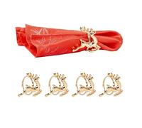 Marco Paul 4pc Christmas Napkin Rings - Durable Metal Silver and Gold Stag Napkin Rings Reindeer Christmas Decorations for table settings (Gold, 5 x 4 x 4cm)