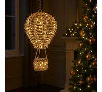 Marco Paul Gold Twist Hanging Hot Air Balloon Christmas Light, 50cm Festive LED Decoration with Wire Frame & Basket Detail, Warm White LED Lights, Mains Powered Indoor Outdoor Decor with 5M Lead Cable