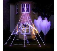 Marco Paul Halloween Decorations Outdoor Set - Giant 19x23ft Spider Web with 3.9ft Spider & 2 Hanging 47in Ghosts - Spooky Light Up Décor for Gardens, Porches, Trees & Windows - Weather-Resistant