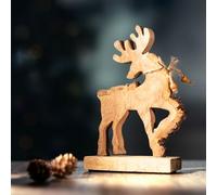 Marco Paul 20cm Handmade Wooden Christmas Reindeer Ornament Home Decoration Stag Statue Standing Decoration For Table Figurine Table Decoration Carved Wood