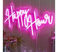 Marco Paul Happy Hour Pink Coloured Neon LED Light, USB-Powered Hanging Wall Sign, 27.5cm x 40cm x 2cm, Low Voltage LED Lights for Home Decoration, Gaming Rooms, Bars, and Entertainment Areas