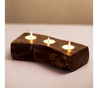 Marco Paul Mango Wood 3 Tea Light Holder Decorative Home Accessories Window Decoration Candle Holder Home Decor Wedding Centerpieces Holds Tealight Slots