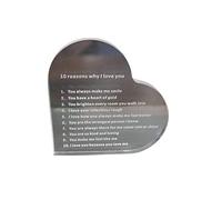 Marco Paul Heart Shaped Paperweight Plaque - 10 Reasons Why I Love You Engraved Gift - Romantic Valentine’s Day Ornament for Boyfriend, Girlfriend, Mum, Dad, Wedding or Birthday Present
