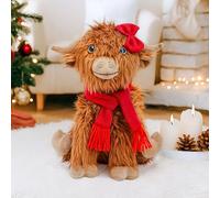Marco Paul Highland Cow Christmas Decorations - Large Soft Plush Weighted Christmas Ornaments With Red Scarf And Bow - Festive Novelty Highland Cow Gifts & Decor For Xmas Home Mantel Shelf Or Gift