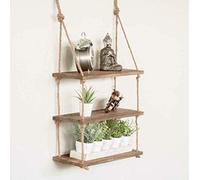 Marco Paul Interiors 3 Tier Hanging Shelf Wood Rope Wooden Shelves For Wall Rustic Bathroom Decor Floating Nursery Storage Display Home Decor Hanging Display