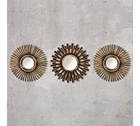 Marco Paul Interiors 3Pc Shabby Chic Round Sunburst Wall Mirrors In Distressed Gold, Decorative Wall Mountable Shabby Chic Home Decor (Gold)