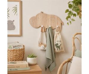 Marco Paul Interiors 40cm Wooden Wall Mounted Baby Hippo with Three Hooks