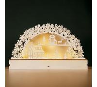 Marco Paul Interiors Christmas Candle Bridge Decoration White Wooden Village Scene Light Up Arch Xmas Christmas Decorations Room Decor Christmas Decorations Indoor Festive Home Decor Warm White LED