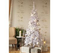 Marco Paul Interiors Christmas Tree 6ft White Artificial Xmas Trees, Traditional Winter Pine Spruce Snow Christmas Trees, Xmas Indoor Outdoor Christmas Tree Snowy Decoration Metal Stand