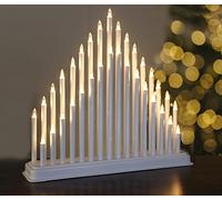 Marco Paul Interiors Christmas White Candle Bridge with 33 Pipe Faux Candles Traditional Christmas Arch Light Up Decoration Festive Décor Table Centrepiece Window Ornament Xmas Lighting