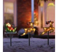 Marco Paul Interiors Garden Mile Christmas Santa Sleigh & Reindeer Lights Battery Operated Outdoor Decoration with Auto Timer Light Up Garden Stake Lights with Warm White LEDs Festive Xmas Display