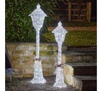 Marco Paul Interiors GlitterTwist Silver LED Lamp Post Decoration, 120 cm - Cool White Lights, Champagne Bow, Indoor & Outdoor, Low Voltage with Plug Transformer