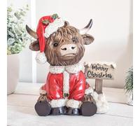 Marco Paul Interiors Highland cow christmas ornament decoration free standing (Merry Christmas Highland Cow)